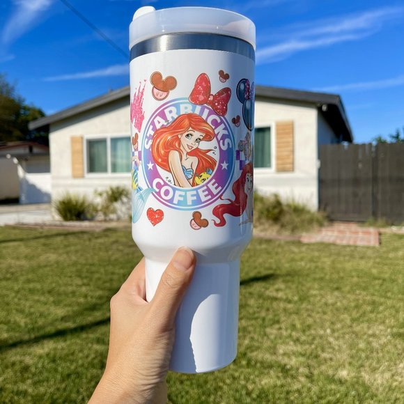 Large 40oz Double wall stainless Tumbler Disney Mermaid Princess Ariel, keeps dr - Picture 5 of 6